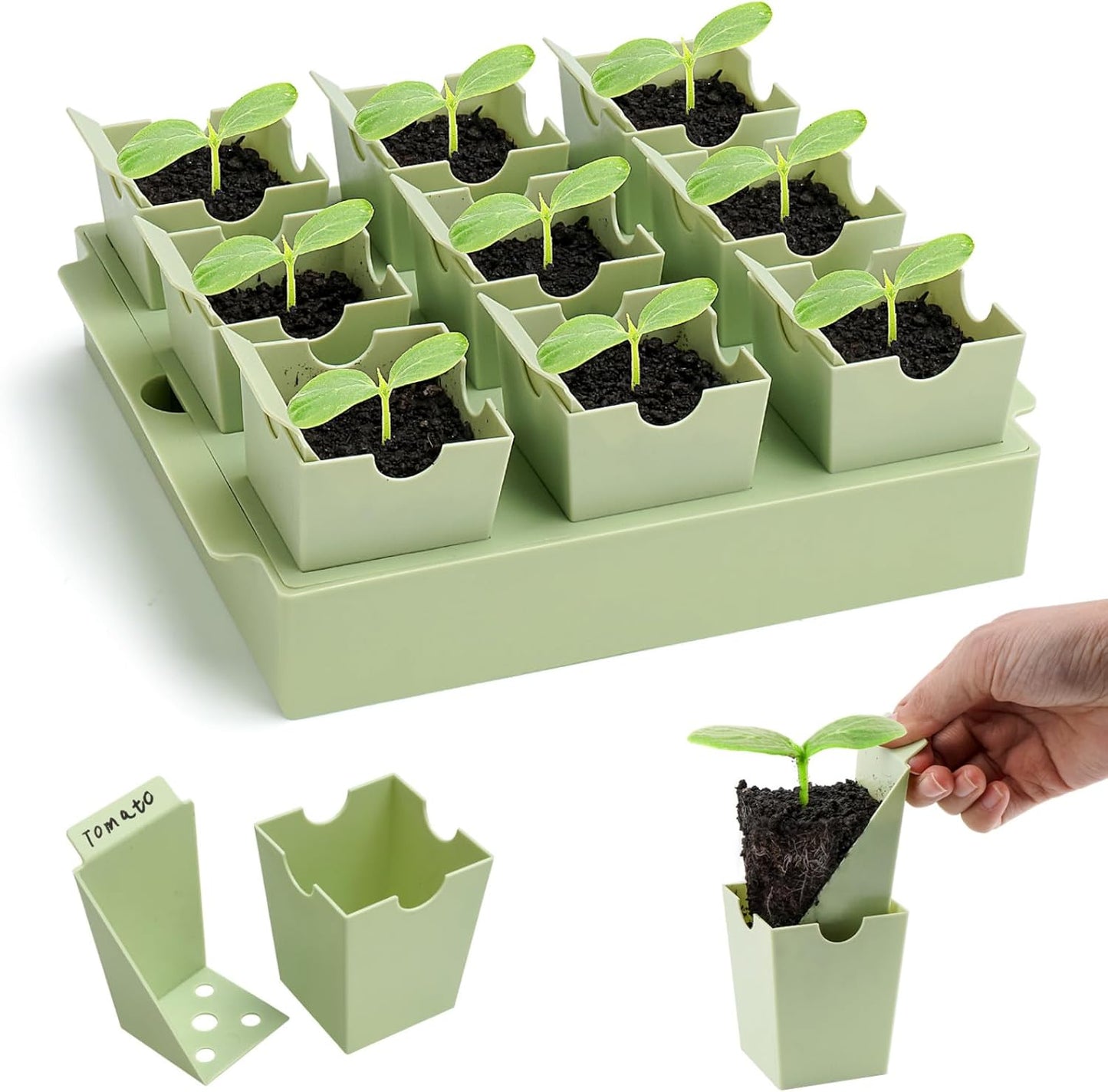 Seed Starter Tray, Dual-Purpose Handles for Transplanting & Labeling, 9 Deep 2.3 in Cells, Extra-Thick Reusable Germination Kit, for Indoor, Outdoor & Greenhouse Use