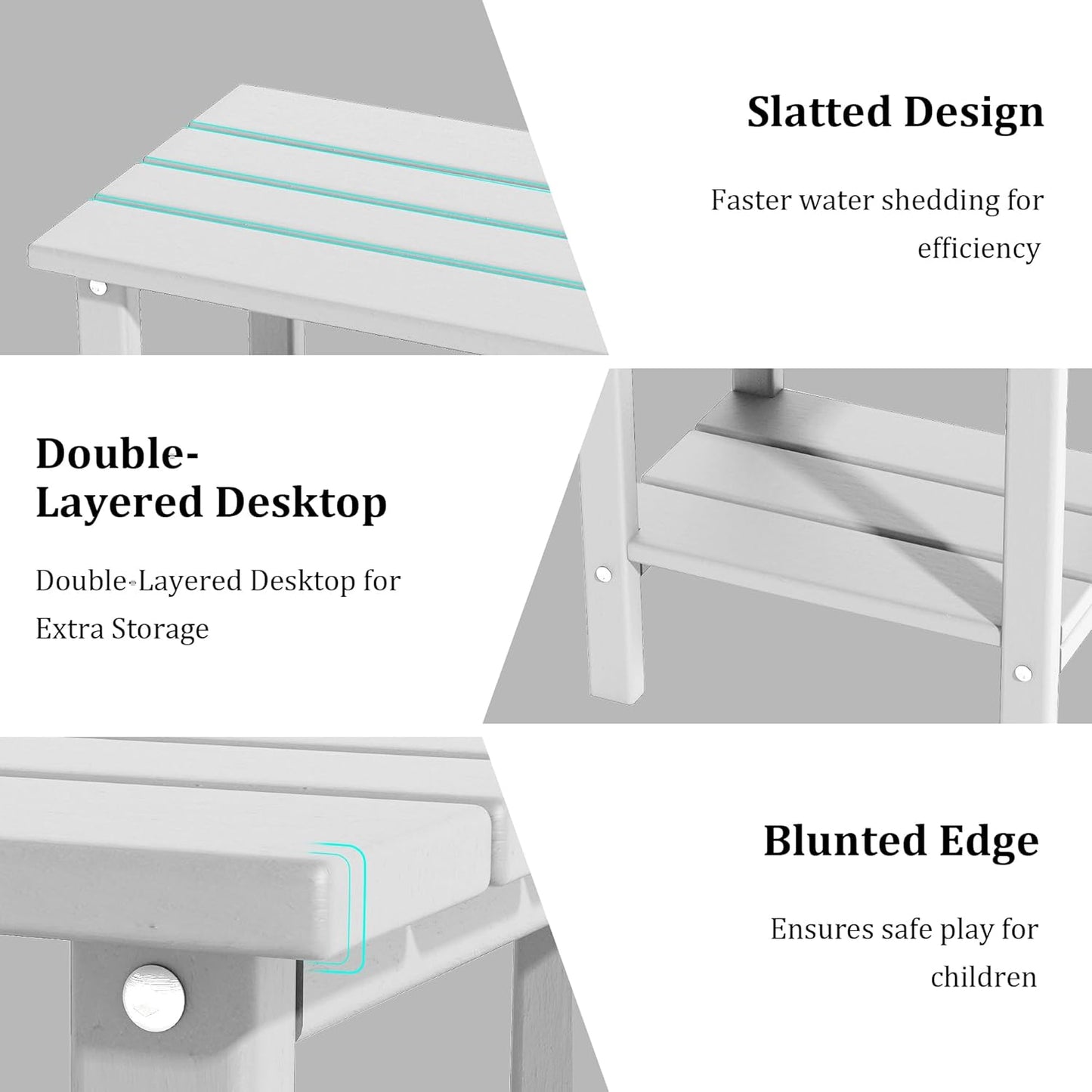Outdoor Side Table, Weather Resistant HDPE Outdoor Table, 2-Tier Small Patio Tables for Outside or Indoor (White)