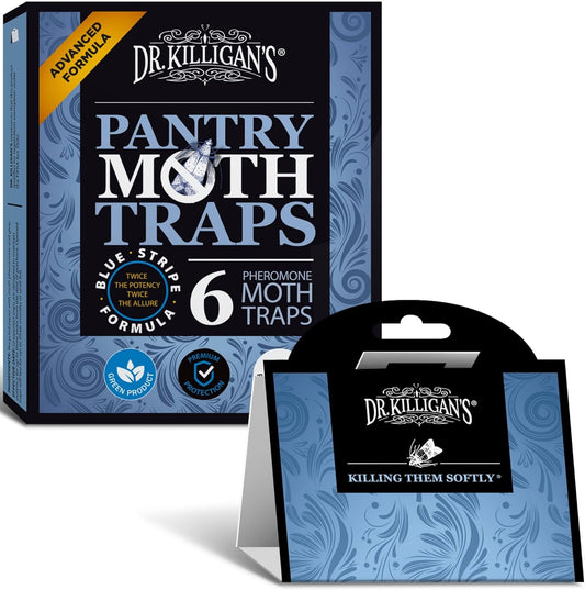 Dr. Killigan's Premium Double Potent Pantry Moth Traps with Pheromones Prime, Indian Meal Moth Traps for House, How to Get Rid of Moths in House (6 Count, Blue)