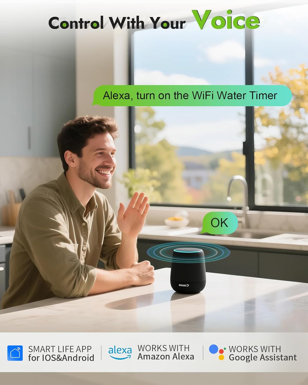 Insoma WiFi Hose Timer - Brass Inlet & Outlet, Voice/App Control Sprinkler Timers with Rain Delay/Manual/Auto Mode, Smart Water Timer for Garden/Lawn/Yard Work with Alexa & Google Home, Energy Saving