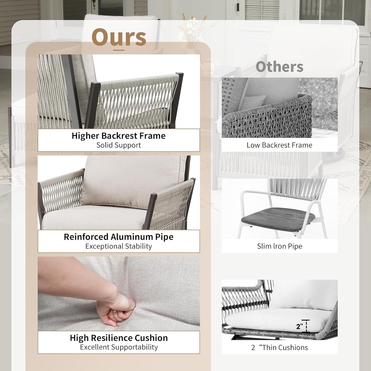 Patio Furniture Wicker Outdoor Conversation Set, 6-Piece All Weather Patio Furniture Rattan 2 Sofa Sets w/Swivel Rocking Chairs & Ottomans, Side Table for Backyard, Balcony, Deck - Beige