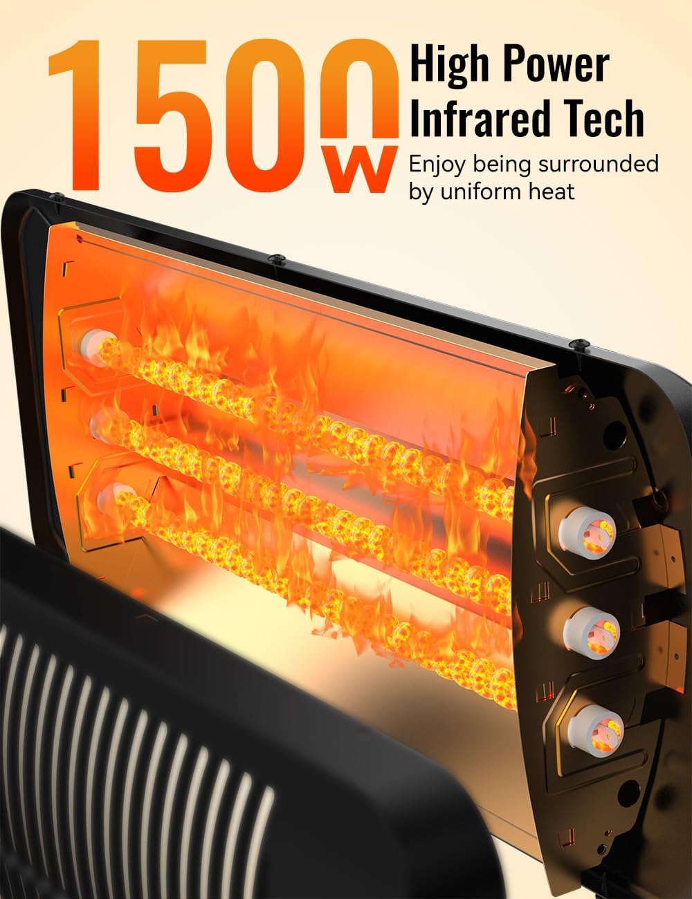 Outdoor Heater, 12H Timer&3 Heat Level, IP54 Waterproof Garage Heater, 1500W Infrared Heating Covers 300Sq.ft, Tip-Over Protection, Towel Bracket,Remote, 83Inch Patio Heaters for Outdoor Use