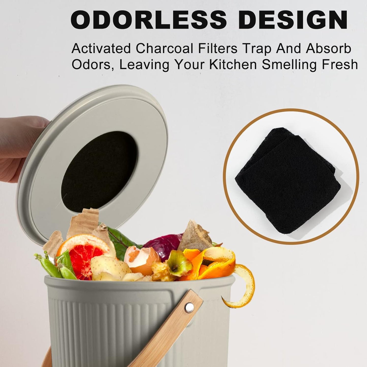 Compost Bin Kitchen, LALASTAR Countertop Compost Bin with Lid, Made of Sustainable Bamboo Fiber, Odorless Indoor Compost Bin, 1 Gallon, Grey