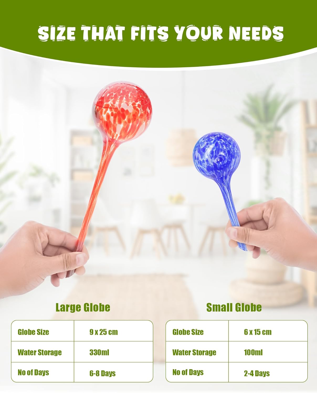 Iridescent Self Watering Globes, Glass Rainbow Plant Watering Globes, Self Watering Planter Insert, Automatic Plant Waterer Indoor (Large-4 Pcs Multi-Color, Large)