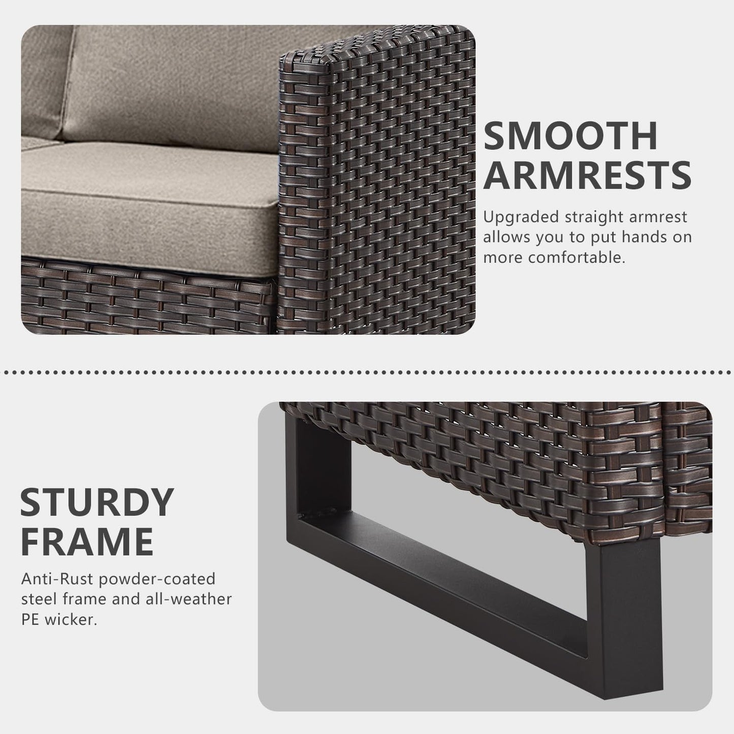 HUMMUH 9 Piece Patio Furniture Set PE Wicker Outdoor Sectional Sofa and Patio Swivel Chairs Outdoor Chairs Storage Box Ottomans for Porch,Garden,Backyard,Deck(Brown/Grey)