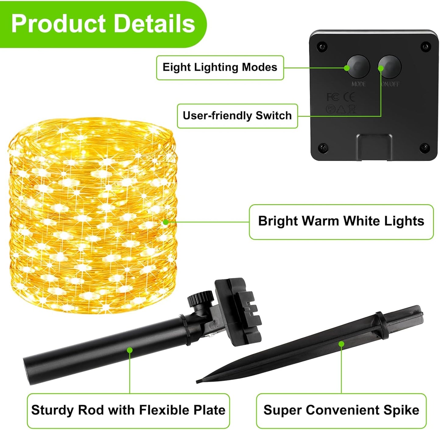 Brightever Solar Fairy Lights for Outside Waterproof, 4-Pack Total 160FT 400 LED Solar Powered Outdoor String Light with 8 Lighting Modes, Palm Tree Lights for DIY, Garden, Party (Warm White)