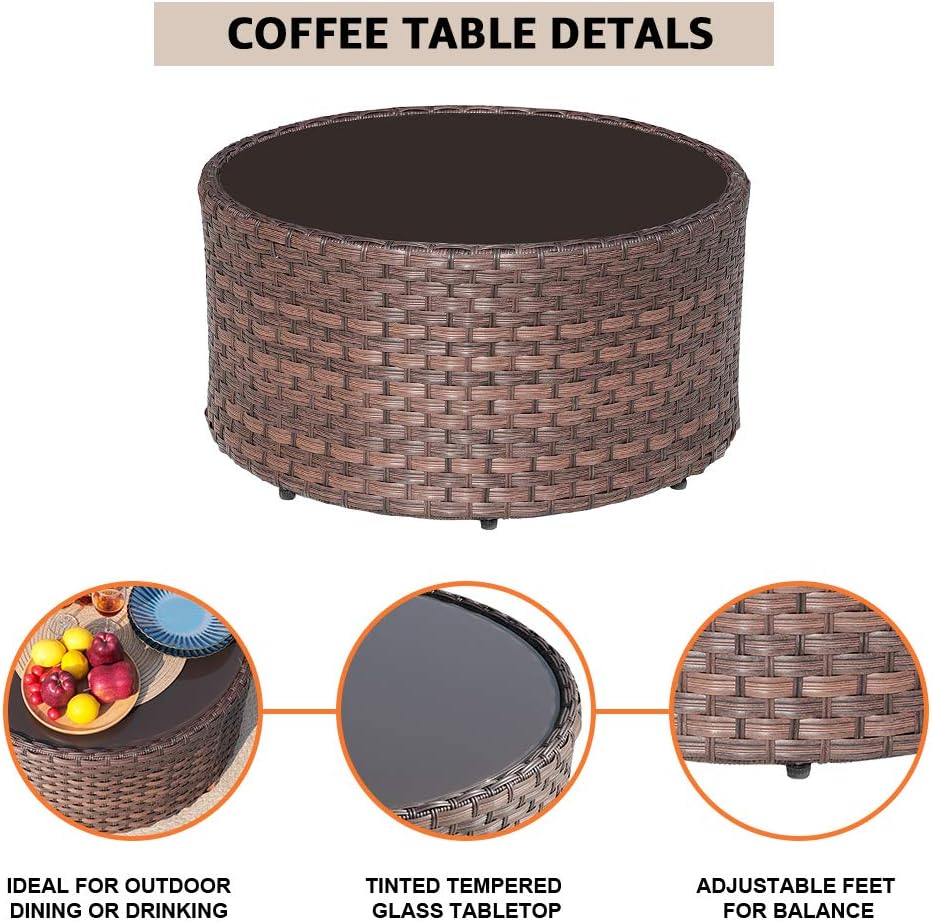 SUNSITT 7 Pieces Patio Furniture Set Outdoor Half-Moon Sectional Set with Waterproof Sofa Cover, Brown PE Wicker & Beige Cushion