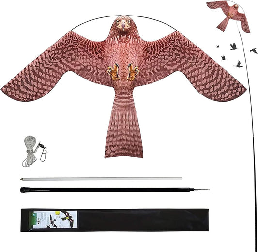 Bird Hawk Flying Kite with Pole Crops Farm Protector Bird Scarer Flying Kite with 4m Pole-Style A