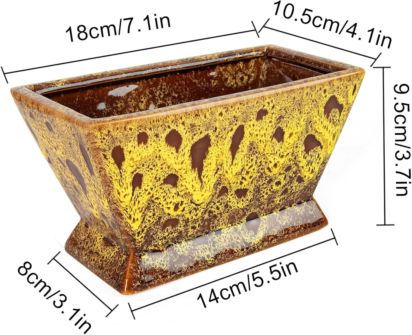 ARTKETTY Succulent Pots - 7 Inch Large Plant Pot with Drainage, Shallow Bonsai Pots Ceramic Succulent Planters for Indoor Outdoor Plants, Modern Cactus Pot Decorative Home Office