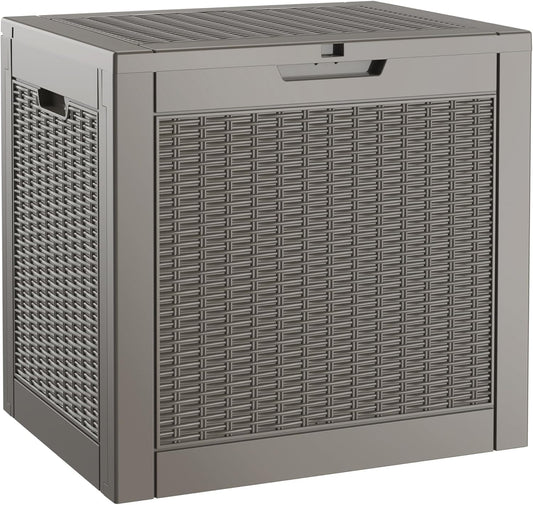 NUNU LAB 30 Gallon Waterproof Resin Deck Box, Lockable Outdoor & Indoor Storage Bench for Patio Cushions, Garden Tools, Pool Accessories & Package Deliveries – Grey