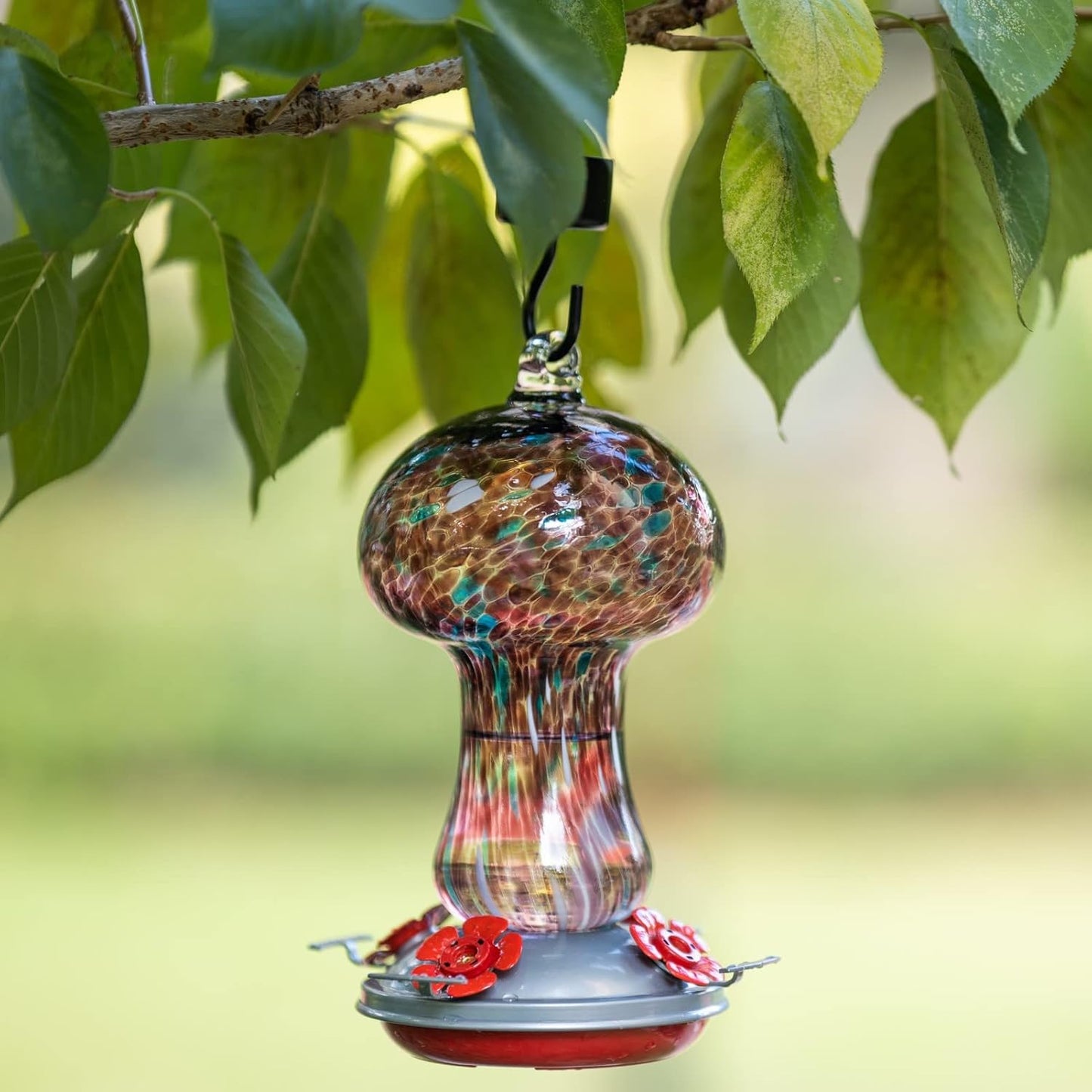 Muse Garden Gifts for Women Hummingbird Feeders for Outdoors Hanging Ant and Bee Proof, Blown Glass Hummingbird Feeder with Ant Moat, Christmas Gardening Gifts for Women Mom, 28OZ, Purple Polka Dots