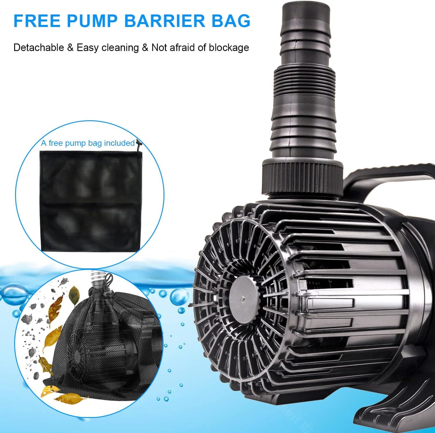 OYO WATER Outdoor Large 6900gph-320W 32.8FT Pond Water-fall & Kio Fish Fountain-s & Garden Pump Submersible IPX8: Long 32.8FT Cord Smart-er & Quieter Duck & Yard&Patio Ponds Pumps, 1 Barrier Pump Bag