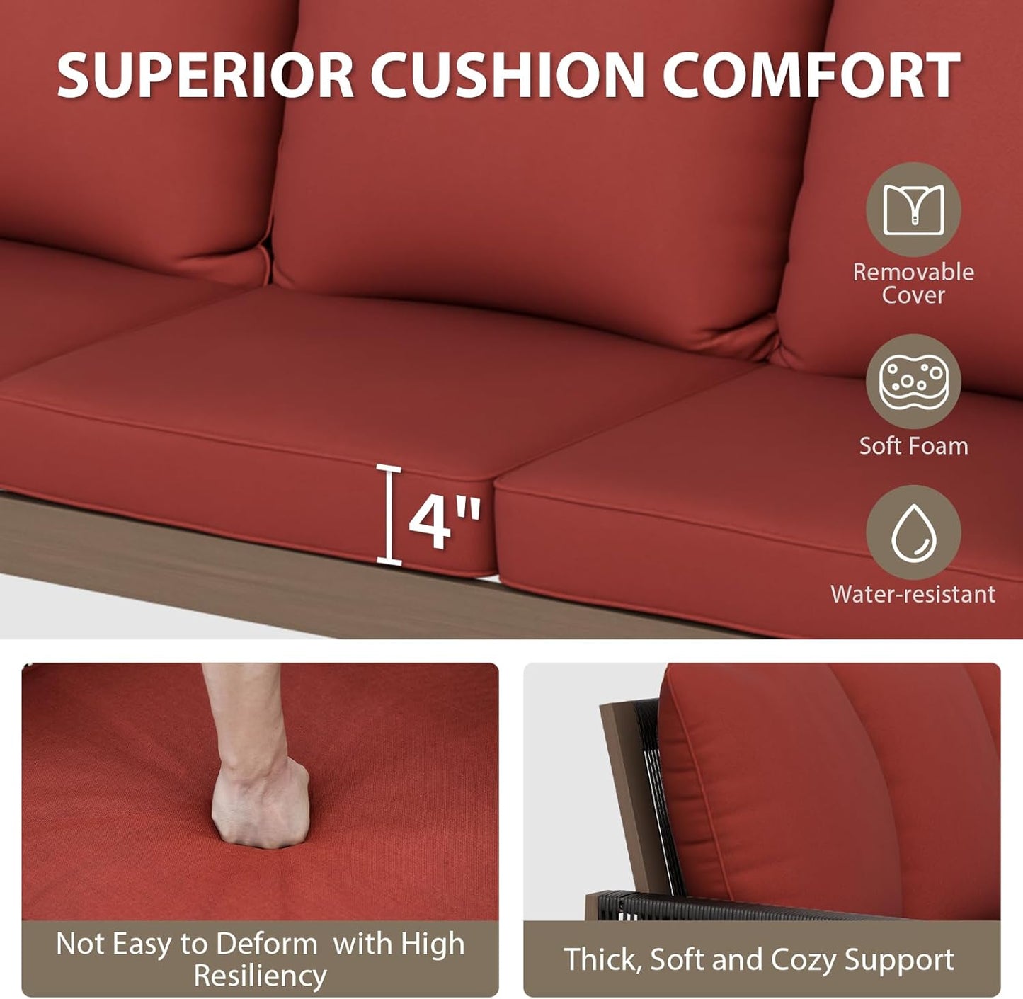 EAGLE PEAK Natural Wood Outdoor Patio Furniture, Cedar Furniture, Conversation Set, Outdoor Seating for Deck Patio Porch, Sofa & Ottomans, 3 Pieces, Brown/Red