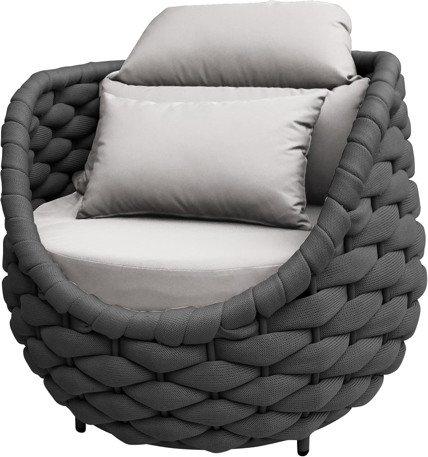 TWT Patio Sofa Set of 2 All-Weather Polyester Rope Balcony Furniture with Cushions & Pillows,Metal Armchairs Outdoor Patio Furniture Set for Indoor, Balcony, Backyard, Deck, Poolside, Cream