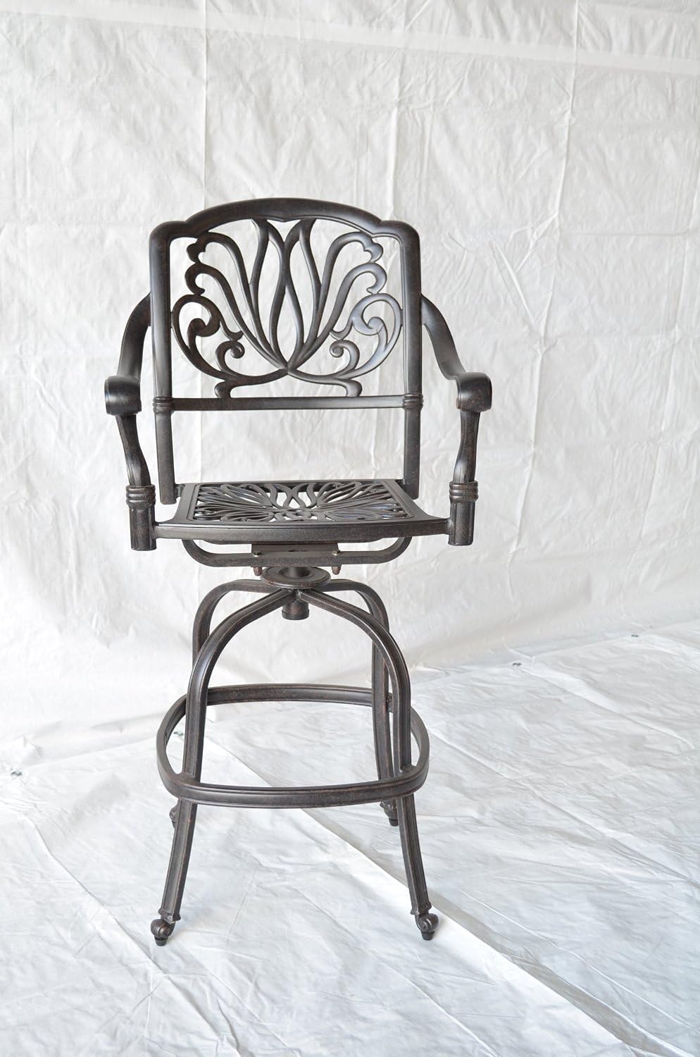 Elizabeth Outdoor Patio 5pc Set Bar Table 42" Dark Bronze Cast Aluminum, Premium Sun-Sesame Cushions