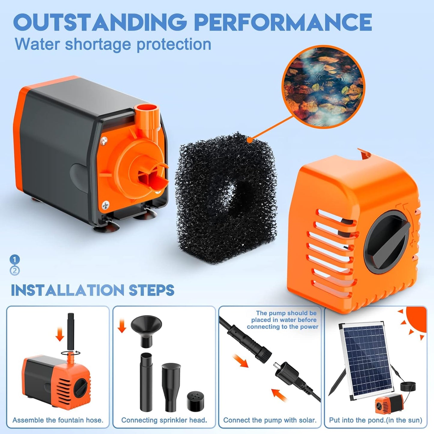 Antfraer Solar Pond Pump, 25W Solar Water Pump with 410GPH Adjustable Flow, Solar Fountain Pump 6.6FT Tubing/16.5FT Cord for Garden, Fish Ponds, Waterfall, Fountain Water Features