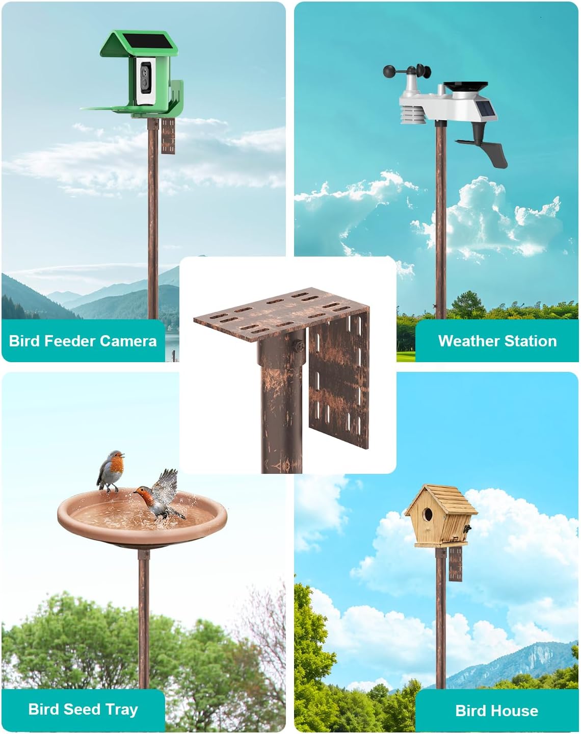 Bird Feeder Pole – 75 Inch Height Bird House Pole with 1-Inch Dia Heavy Duty for Birdfeeders, Feeding Stand with Mount Kit for Outdoor, Slip-Fit Connection, Copper Brushed