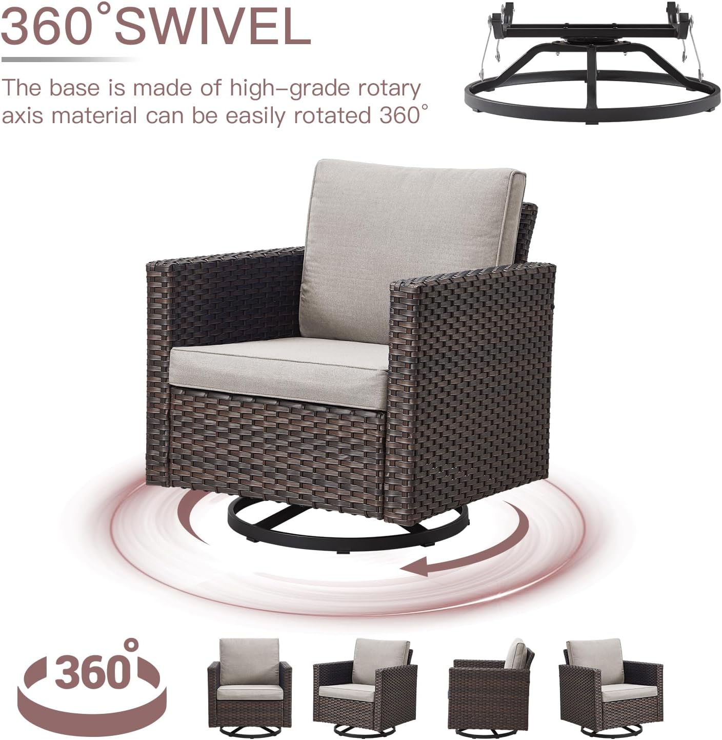 HUMMUH Outdoor Swivel Chairs,PE Wicker Patio Furniture Rocker Glider Chairs for Porch Balcony Deck Garden