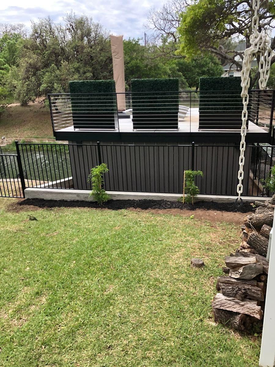 Artificial Boxwood Hedge Divider Wall with Black 201 Stainless Steel Planter Box (60" L X 48" H X 14" D)