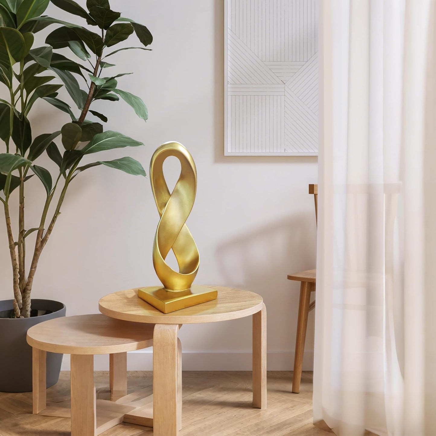 SIMON'S SHOP Modern Statue for Living Room Bedroom Entryway Gold Abstract Centrepiece Infinity Loop Knot Sculpture