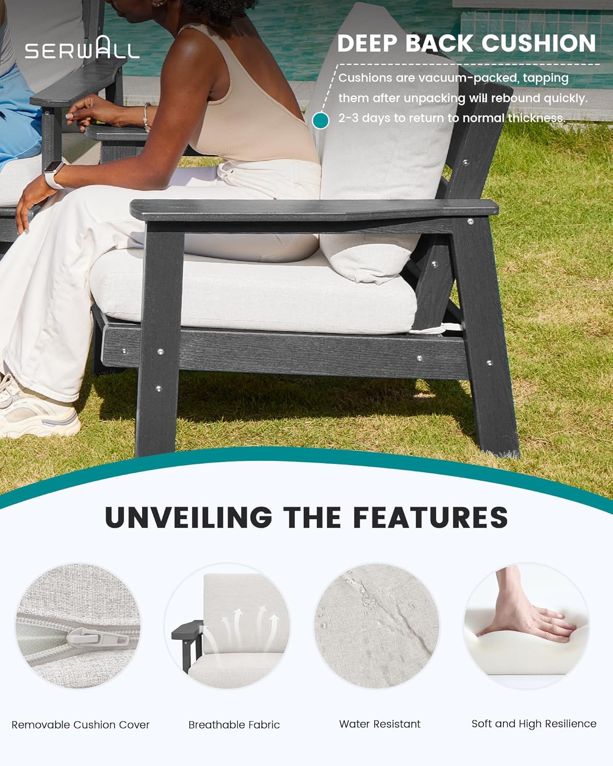 SERWALL Outdoor Loveseat, Grey Frame and Khaki Cushion