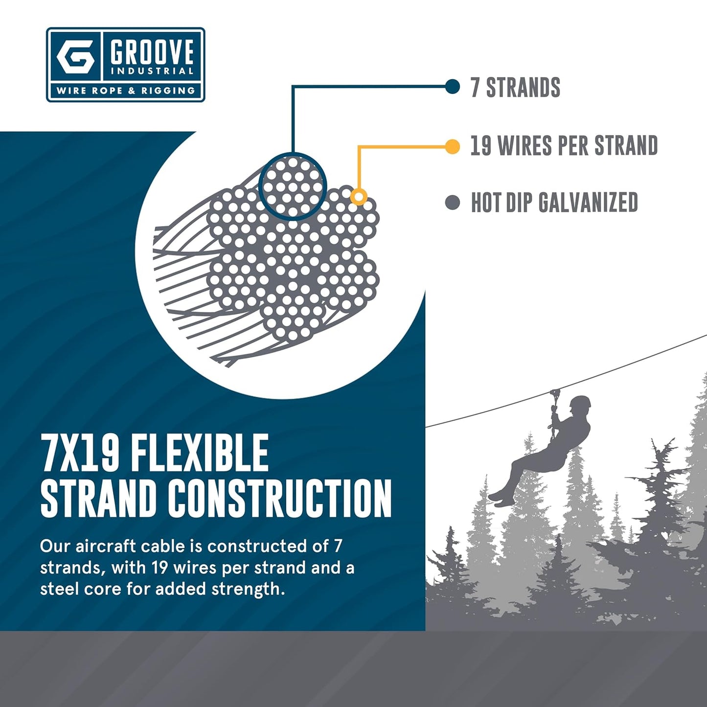 1/8’’ 7x19 Hot Dip Galvanized Aircraft Cable – Steel Wire Rope - 700 Feet