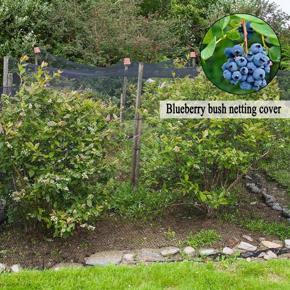 Junflying Bird Netting, 30x30 FT – 1/2" Mesh, Woven Black Netting for Garden Protection with Ties, Protects Vegetables, Fruit Trees, Blueberry Bushes & Strawberry Plants