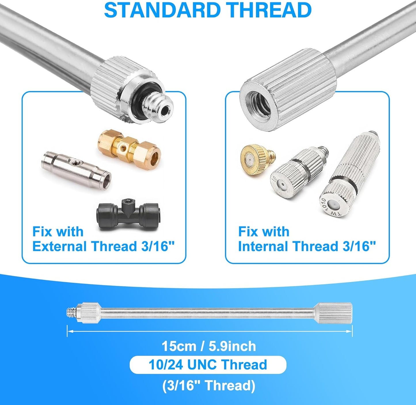 10 Packs Flexible Mister Nozzle Extensions 5.9 Inch,Brass Mist Rod for Mister Nozzles Bendable Copper Extended Pole 10/24 UNC Thread,Outdoor Misting System Nozzle Extension (10, silver)