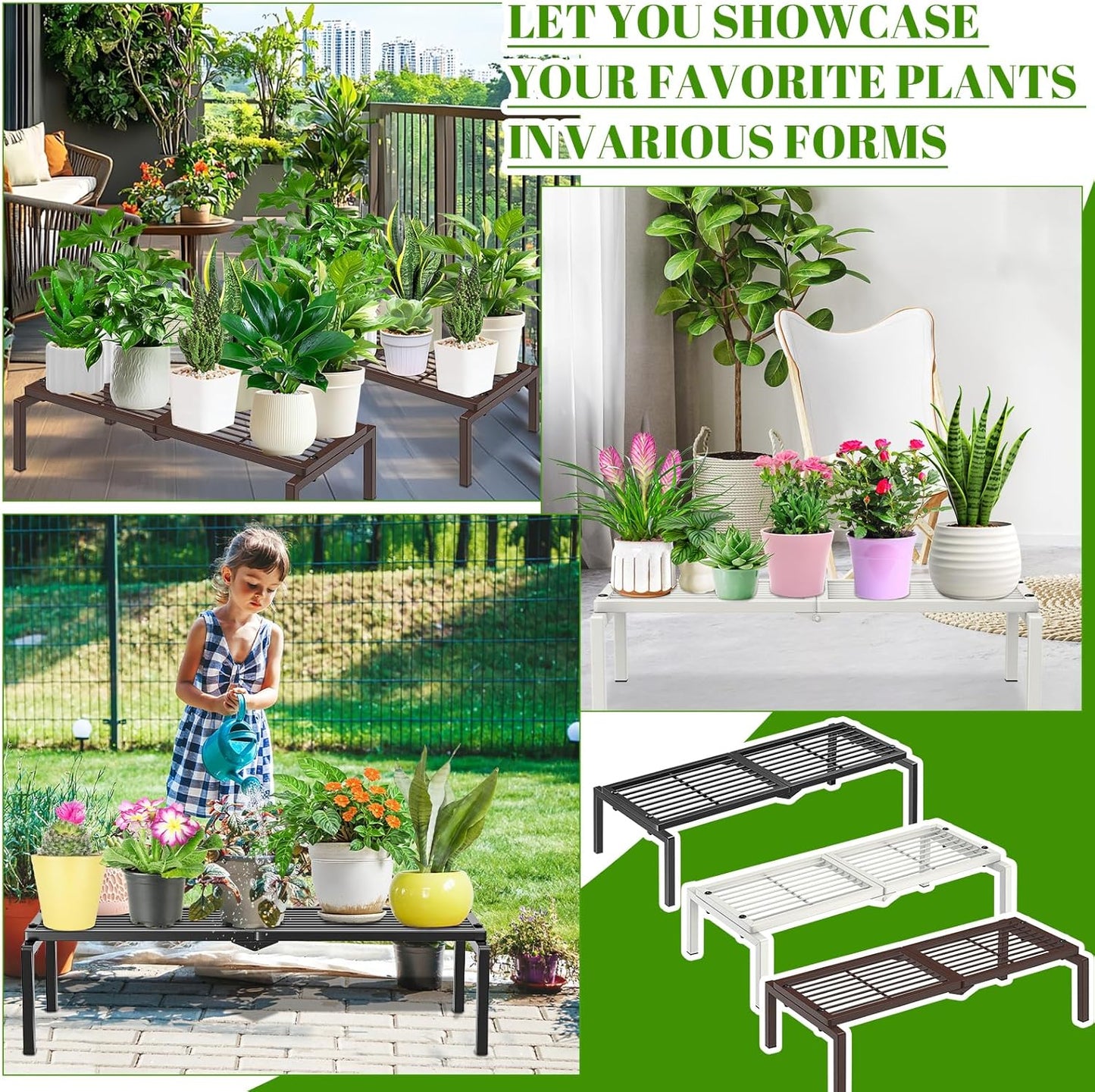 1 Tier Metal Plant Stand Indoor Outdoor, Potted Multiple Flower Pot Holder Rack Plant Shelf, Heavy Duty Planter Display Shelving for Patio Balcony Garden Living Room Decorative (Black)