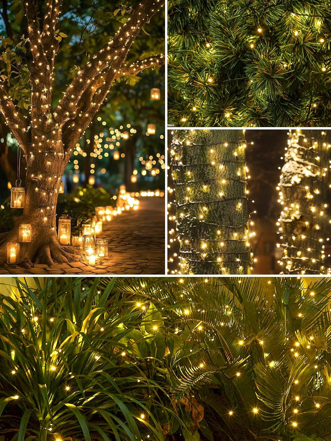6 Pack 600 LED Solar String Lights for Outside, Solar Christmas Lights Outdoor with 8 Lighting Modes, Waterproof Green Wire Solar Powered Tree Light for Xmas Party Yard Garden Decorations (Warm White)