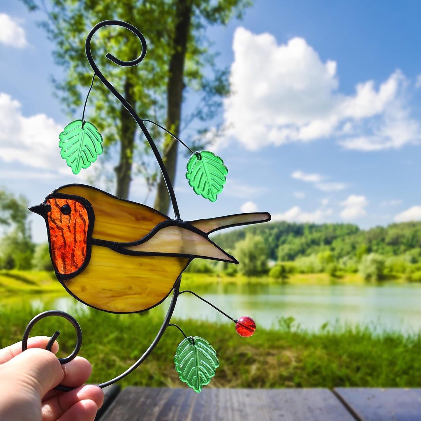 Lolitarcrafts Robin Stained Glass Suncatchers Bird Stained Glass Window Hangings Unique Gift for Your Family