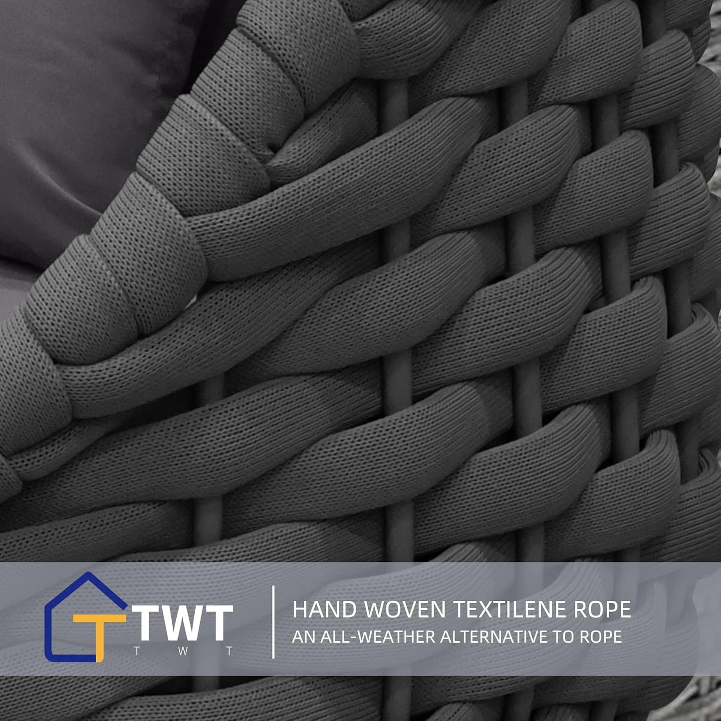 TWT 4 Pieces Patio Sofas All-Weather Teslin Rope Balcony Furniture with Cushions & Pillows, Patio Couch Outdoor Patio Furniture Set for Indoor, Balcony, Backyard, Poolside, Dark Grey