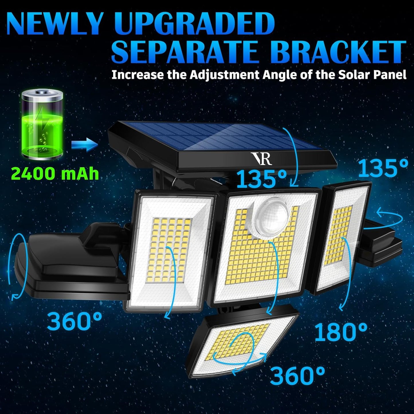 Solar Motion Sensor Flood Lights Outdoor - 496LEDs 3500LM 3 Lighting Modes 3 Levels Brightness, 6 Heads 360° Illumination, IP65 Waterproof Solar Security Lights,for Porch Yard Patio Garage