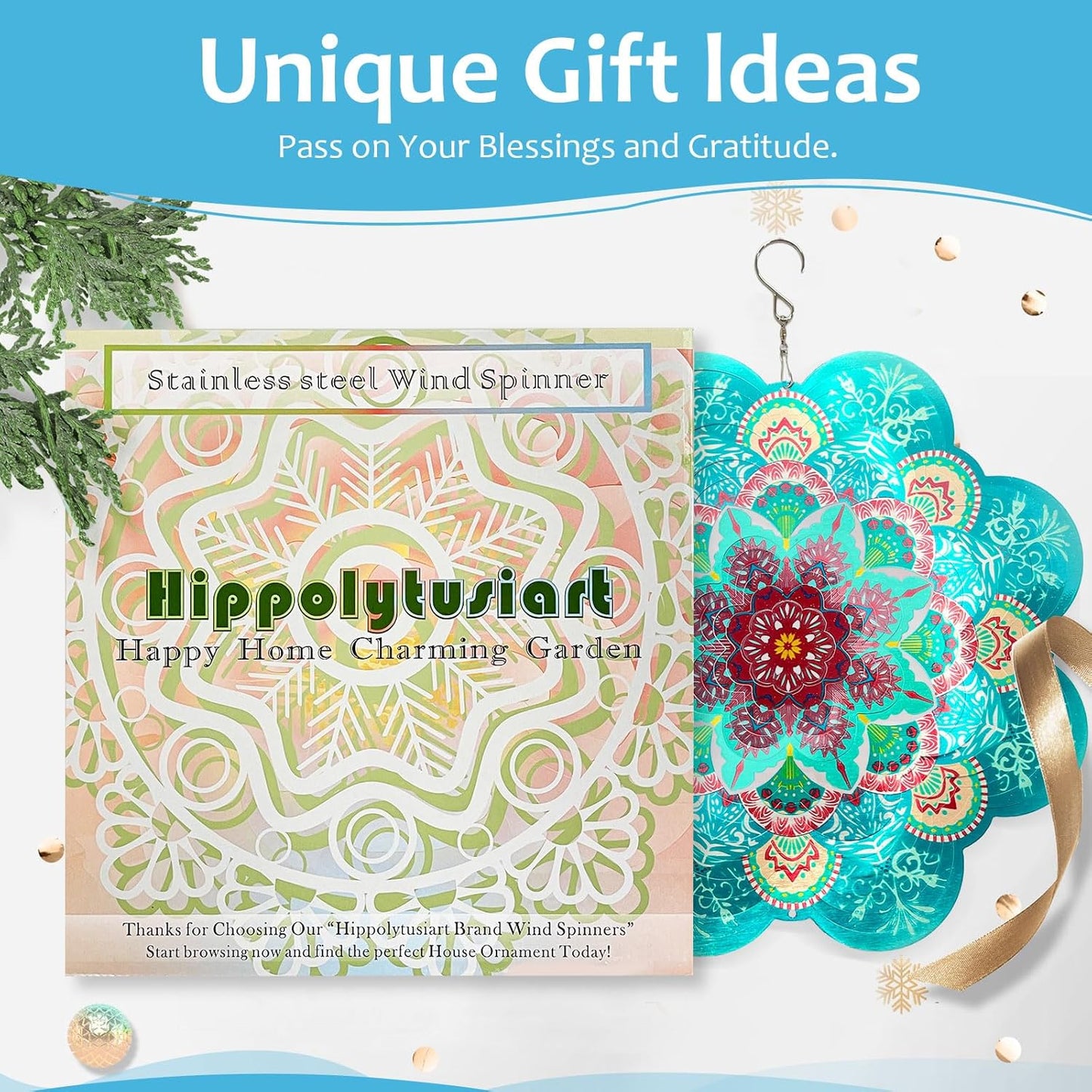 Wind Spinner Mandala Lucky Firework,12inch Hanging Wind Spinner Lucky Gifts for Women/Mother/Grandma/Father/Mom/Wife,Outdoor&Indoor Garden Decorations Yard Art Christmas Ornament