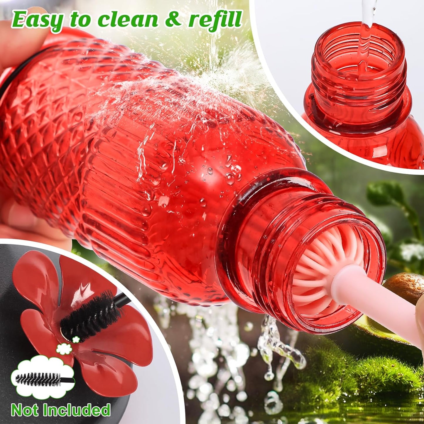 FEED GARDEN Glass Hummingbird Feeder for Outdoors Hanging, 16 OZ Humming Bird Feeders with 4 Bee Guard Feeding Ports & Built-in Ant Moat, Hummingbird Gifts for Mom Bird Feeder for Outside, Red,2 Pack