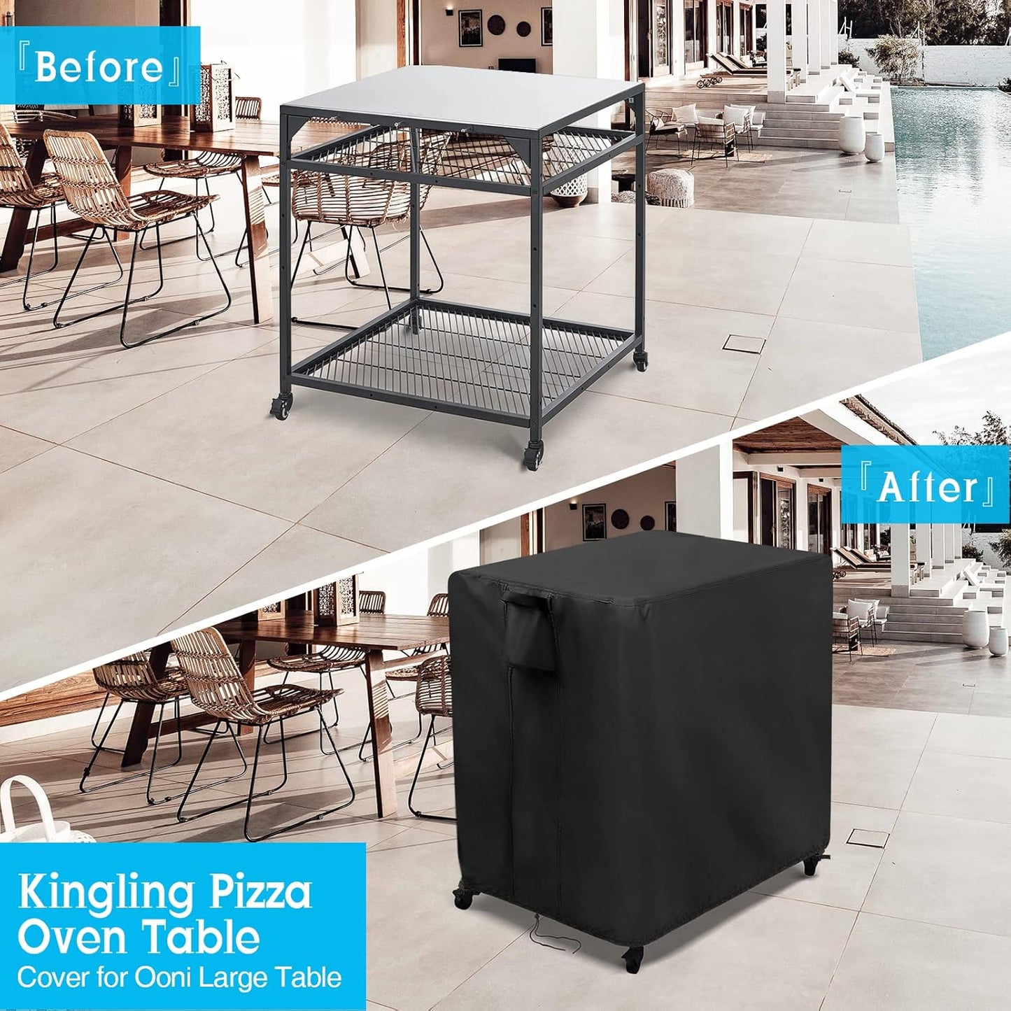 Kingling Outdoor Pizza Oven Table Cover for Ooni Large Table, Waterproof Outdoor Grill Prep Table Cover Pizza Oven Stand Cover - 36''L x 32''W x 31''H(Black)