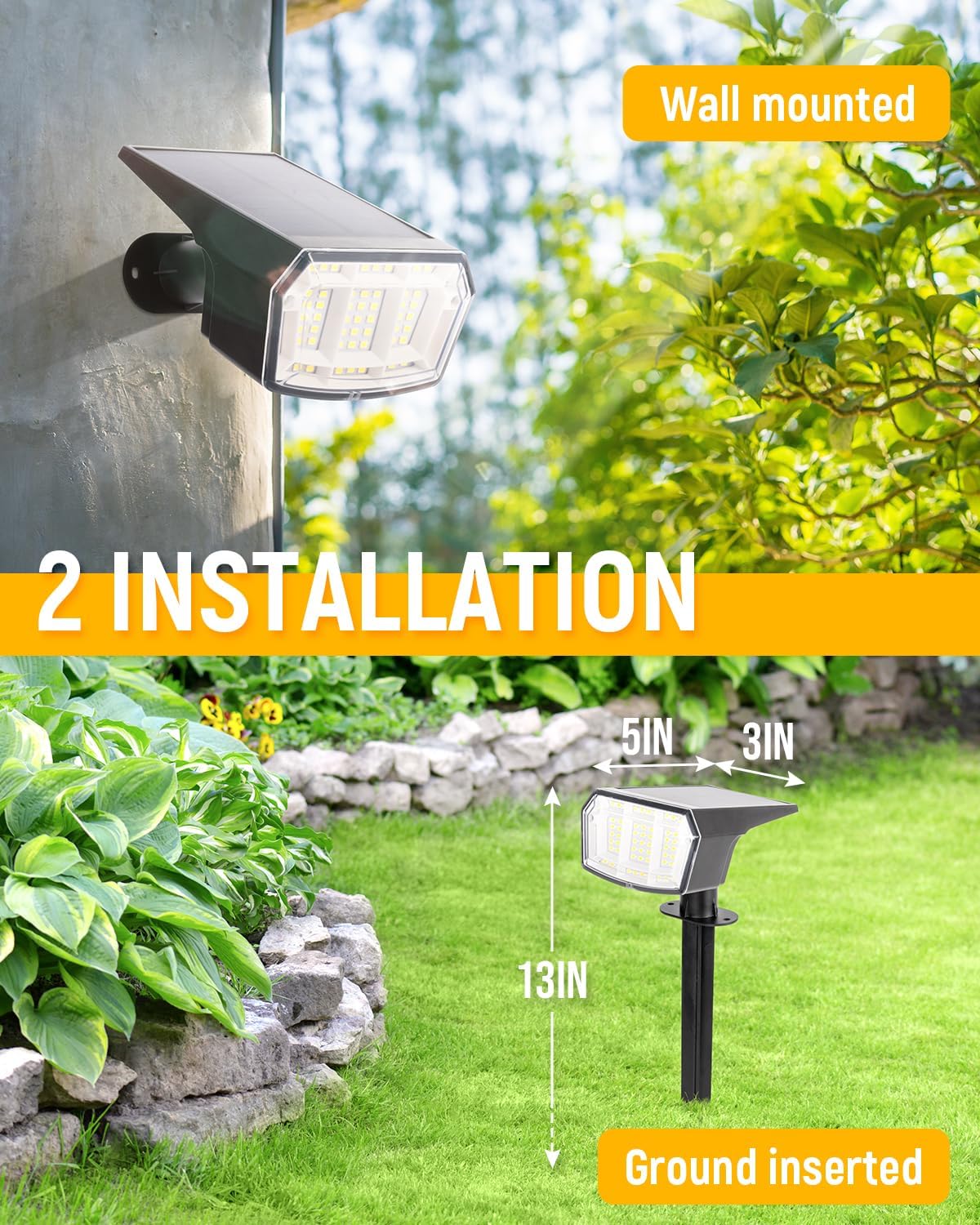 Solar Spot Lights Outdoor Waterproof IP65 Landscape Spotlights 63 LEDs 3 Lighting Modes Solar Spot Lights for Outside, Backyard, Garden, Garge, House-4 Pack Warm White