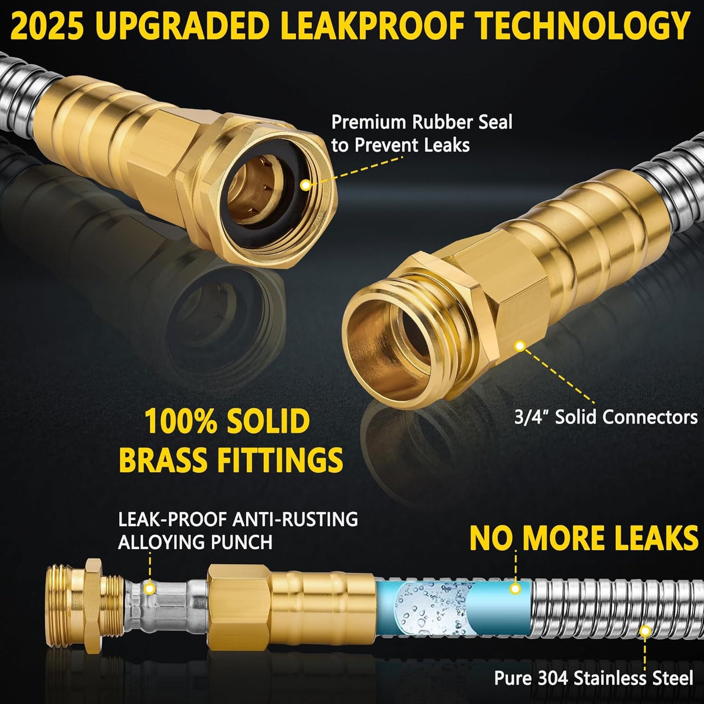 Metal Garden Hose 200 FT - Stainless Steel Garden Hose Leak-Proof with Layer Latex Core - 2025 Version/New Patented,Lightweight,Durable, Less-Kink Flexible Metal Water Hoses