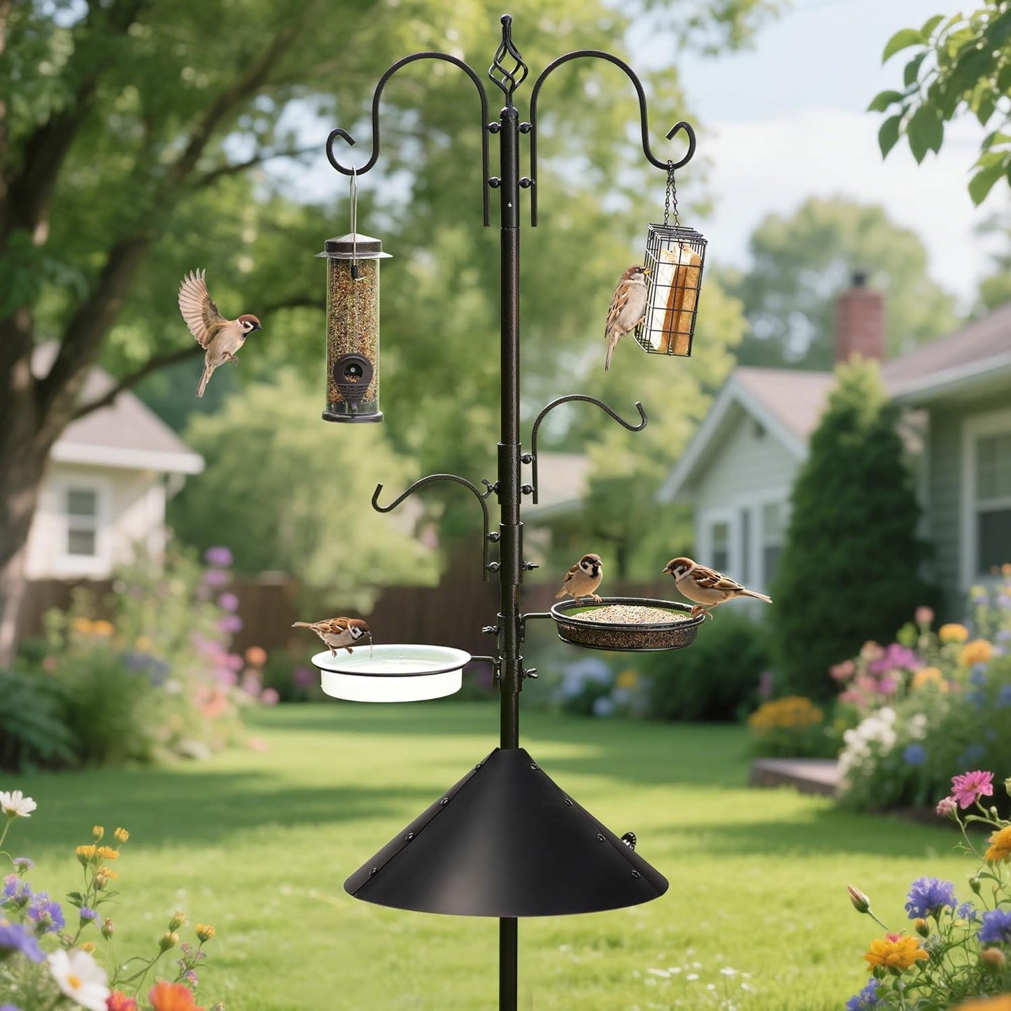 ERYTLLY Bird Feeders Bird Feeding Station Kit Bird Feeding Pole Wild Bird Feeder Hanging Kit with Squirrel Guard Baffle Suet Cage Tube Bird Feeder Planter Hanger Multi Feeder for Attracting Wild Birds