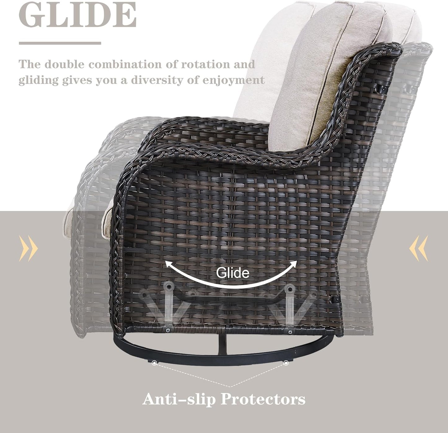 Outdoor Sectional Furniture Sofa Set with 50000BTU Propane Fire Pit Table, Wicker Patio Conversation Set with 2 Swivel Rocker Glider Chairs Beige Cushion Perfect for Backyard Casual Gathering