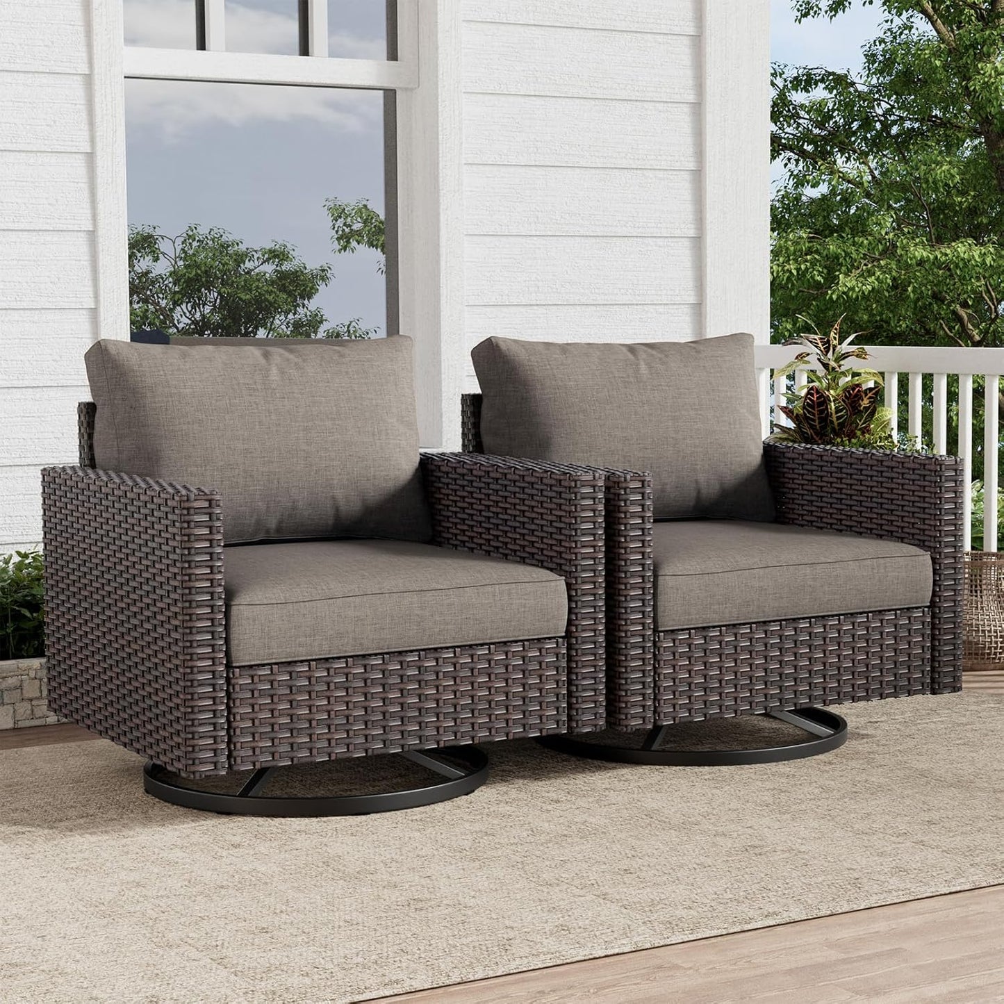 HUMMUH 11 Pieces Outdoor Furniture Set,Outdoor Half-Moon Sectional Couches Swivel Patio Chairs with Ottomans Coffee Table,All Weather PE Wicker Patio Conversation Sets for Garden Porch Backyard