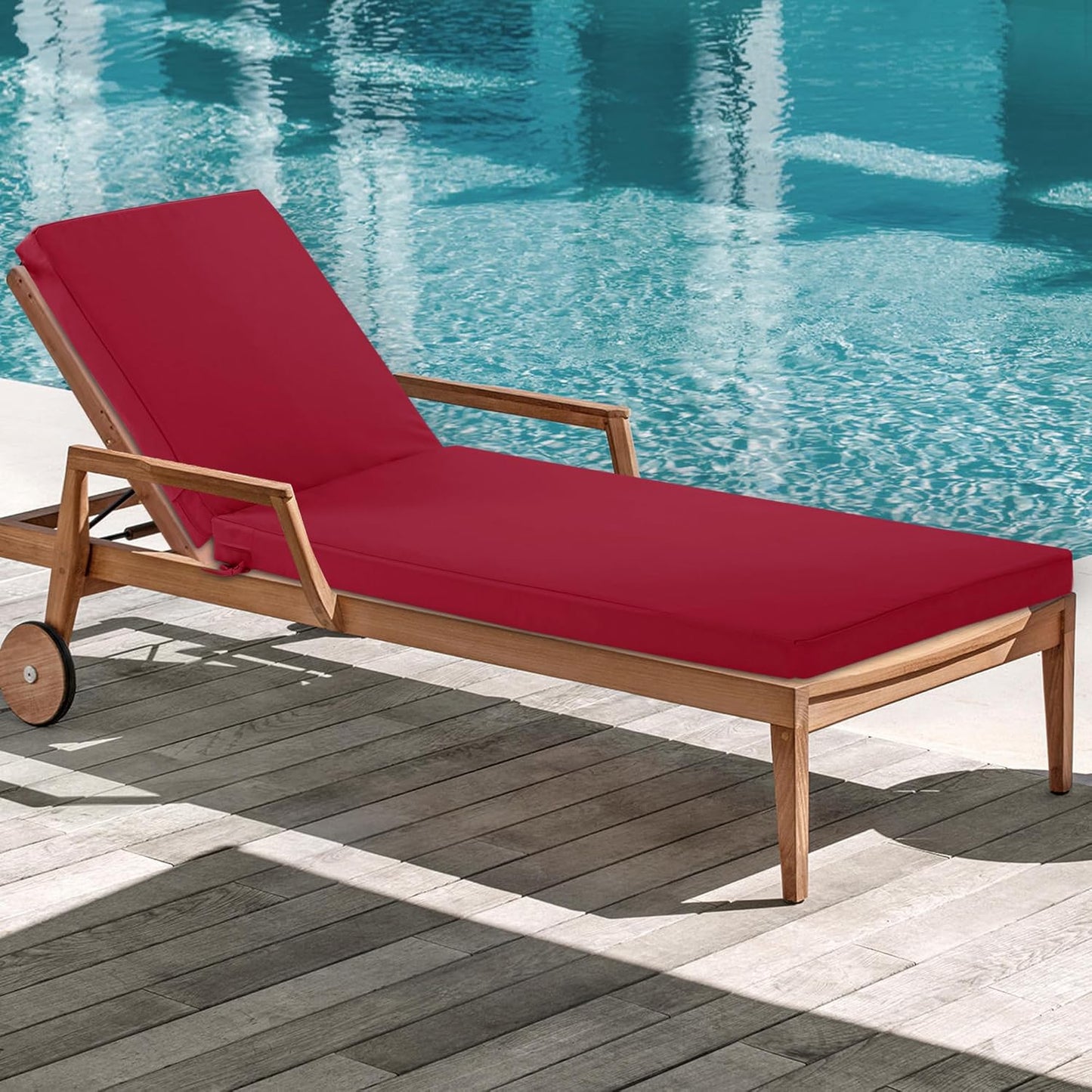 Chaise Lounge Cushions Outdoor - Waterproof and Fade Resistant Sun Lounger Replacement Cushions - Patio Lounger Pads with Removable Cover for Pool, Deck, Lawn, 80 x 26 x 3 Inch, Red