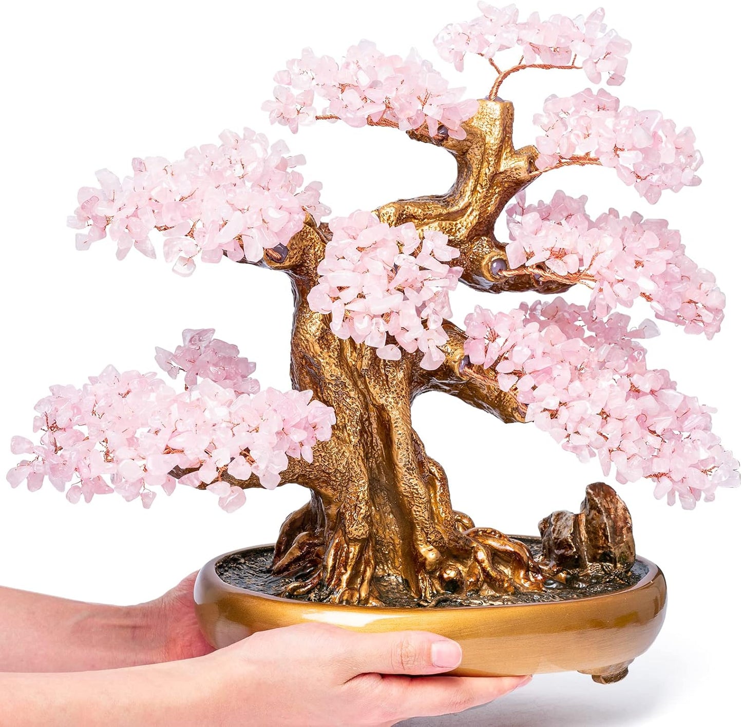 Natural Rose Quartz Gemstone Crystal Bonsai Tree of Life Large Feng Shui Money Chakra Tree for Luck and Wealth Decoration(1,251 Gem Count)