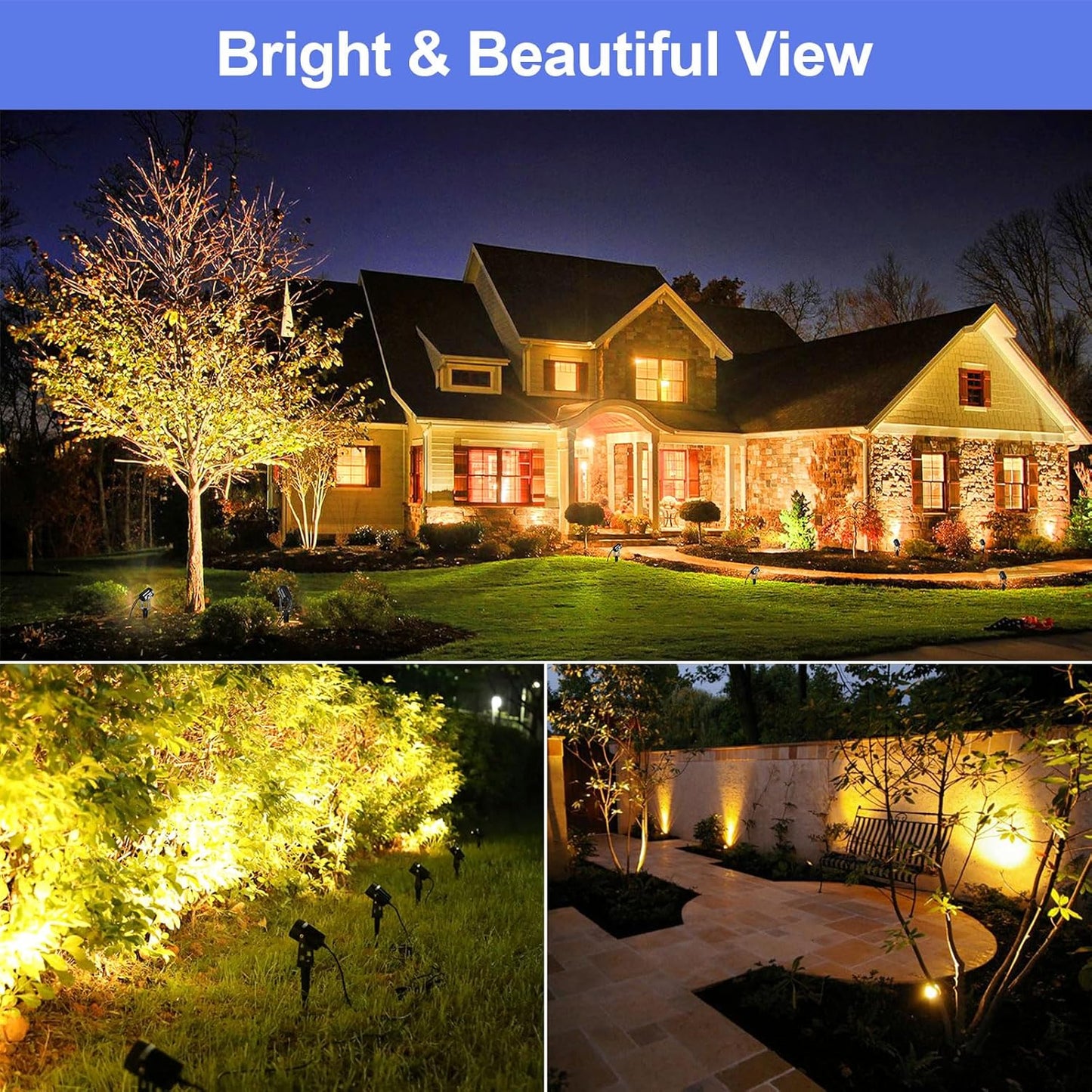 Landscape Lighting, 3W 12V Extendable Low Voltage 6 in 1 Landscape Lights with Transformer IP65 Waterproof 1800 Lumen Outdoor Spotlight for Garden Walls Trees Flag Pathway, Warm White