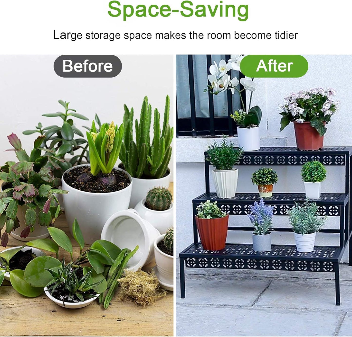 3 Tiers Metal Plant Stand,Rectangular Ladder Flower Pots Outdoor, Indoor Plant Display Rack, Heavy Duty Utility Storage Organizer for Home Garden Patio Balcony, Stair Style