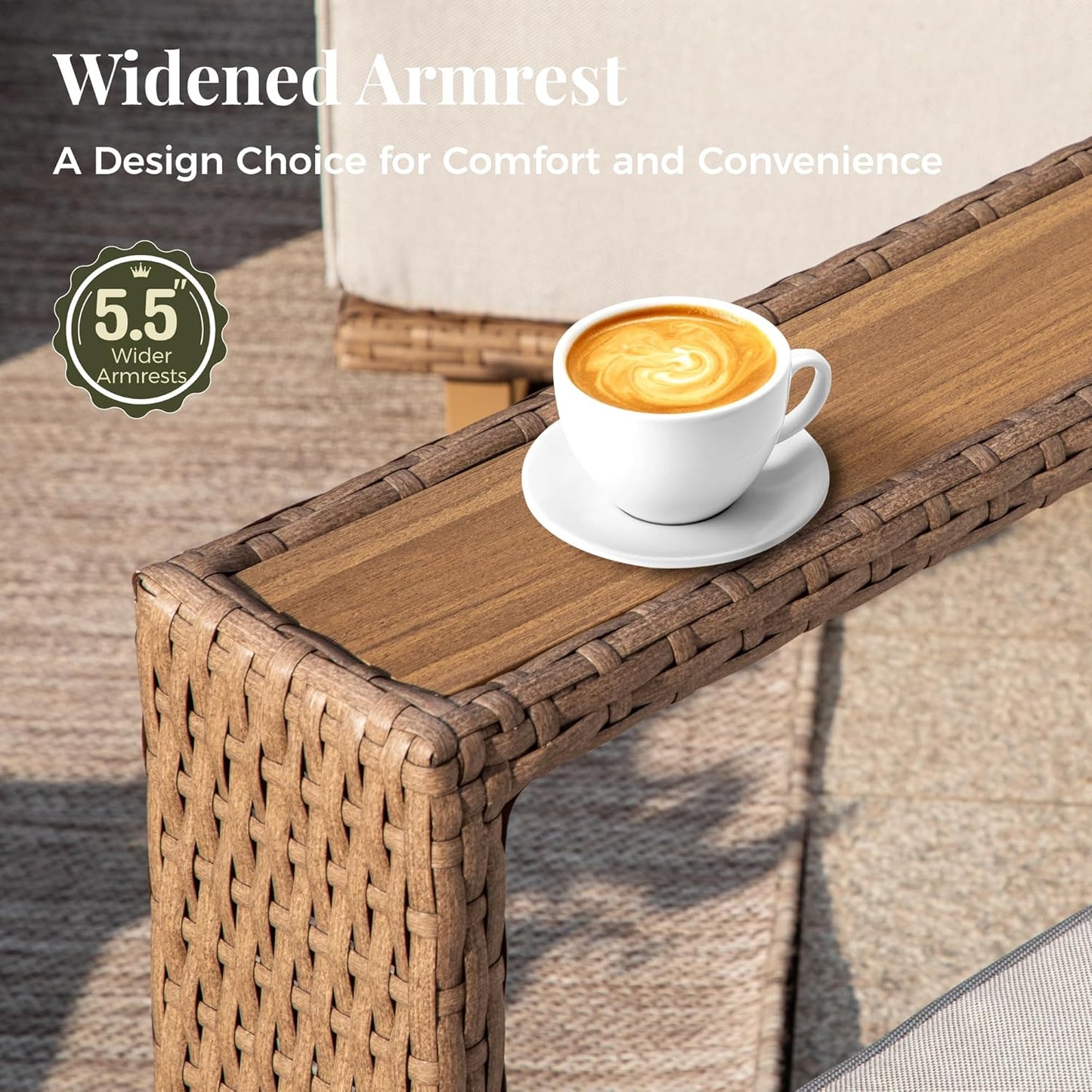 Outdoor Patio Furniture Set, 5 Piece Outdoor Rattan Wicker Sofa Couch, Conversation Set with 2 Single Sofa, 2 Armchairs and Coffee Table for Deck Backyard Lawn