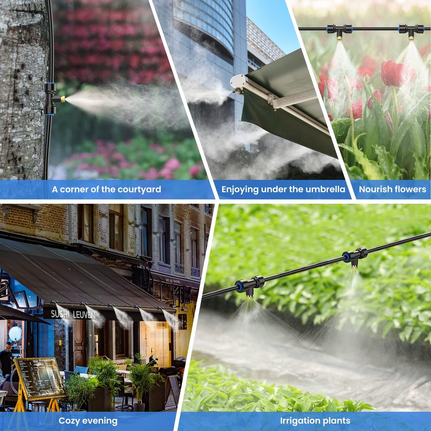 Keten 72FT Misting Cooling System, 59FT(18m)+Extra 13FT(4m) Misting Line, Misters System for Outdoor Patio Garden Greenhouse Pasture with 18 T-Joints+18 Mist Nozzles+3/4” Brass Adapter