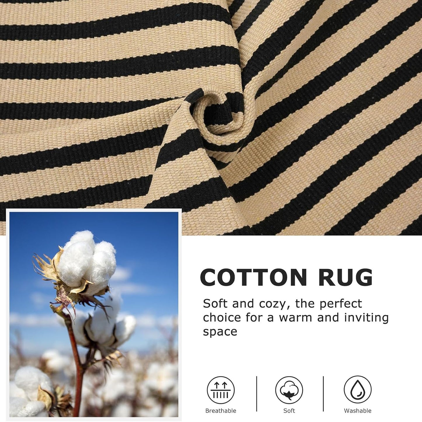 IOHOUZE Striped Area Rug 4'x6' Front Door Rugs Washable Area Rug for Double Front Porch, Large Patio Rug Outdoor Indoor, Doormat for Entryway Porch Entrance, Tan/Black