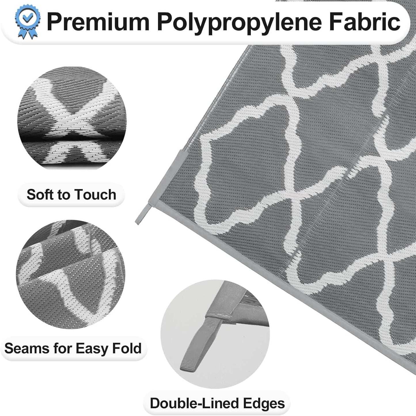 OutdoorLines Outdoor Plastic Area Rugs for Patio 5x8 ft - Reversible Outside Carpet, Stain & UV Resistant RV Mats, Straw Rug for Camping, Deck Garden, Porch and Balcony, Moroccan Grey & Light Grey