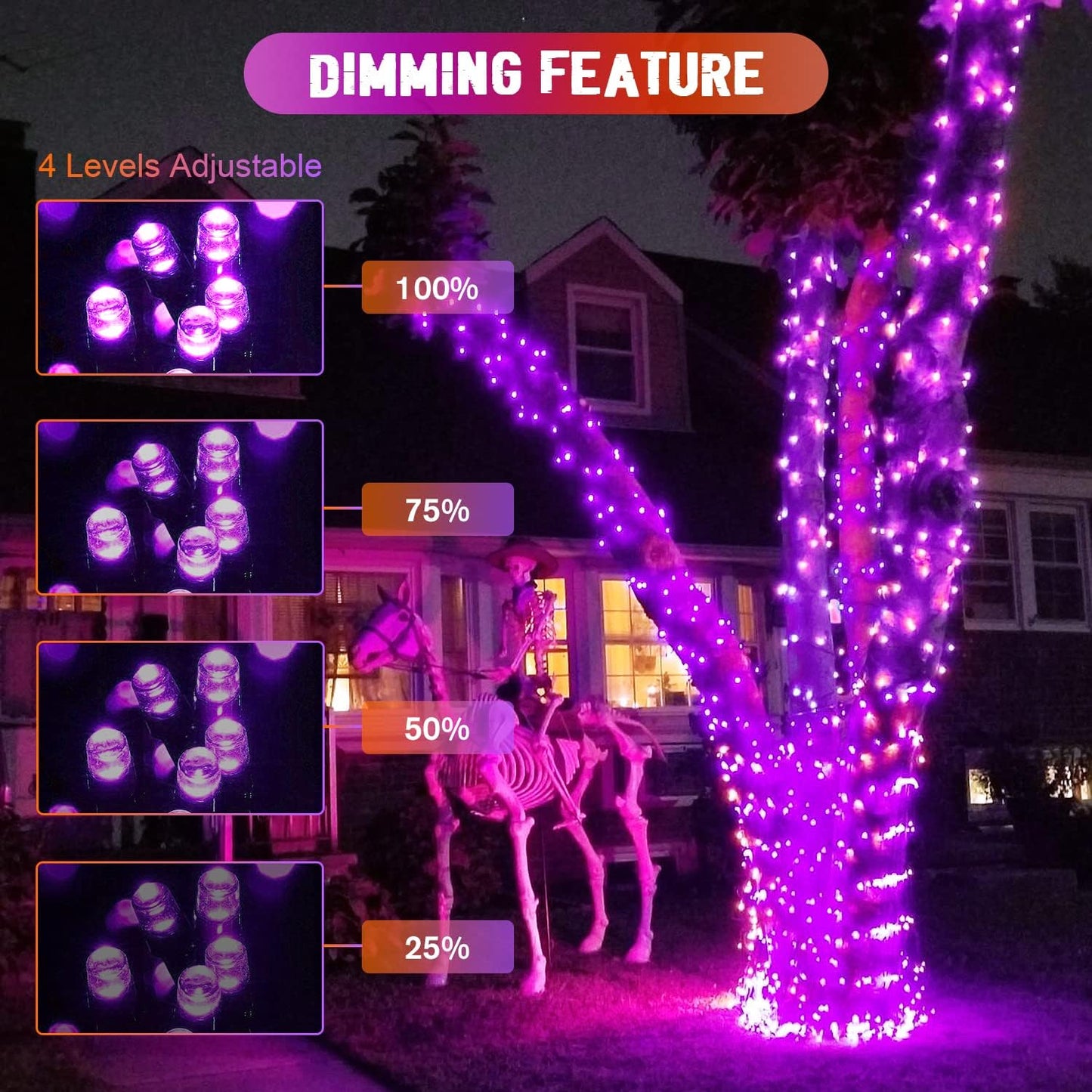 JMEXSUSS 2 Pack Purple and Orange Solar Christmas Lights, Total 400 LED 151FT Color Changing Solar String Lights Outdoor Waterproof for Outside Patio Yard Tree Halloween Christmas Decorations
